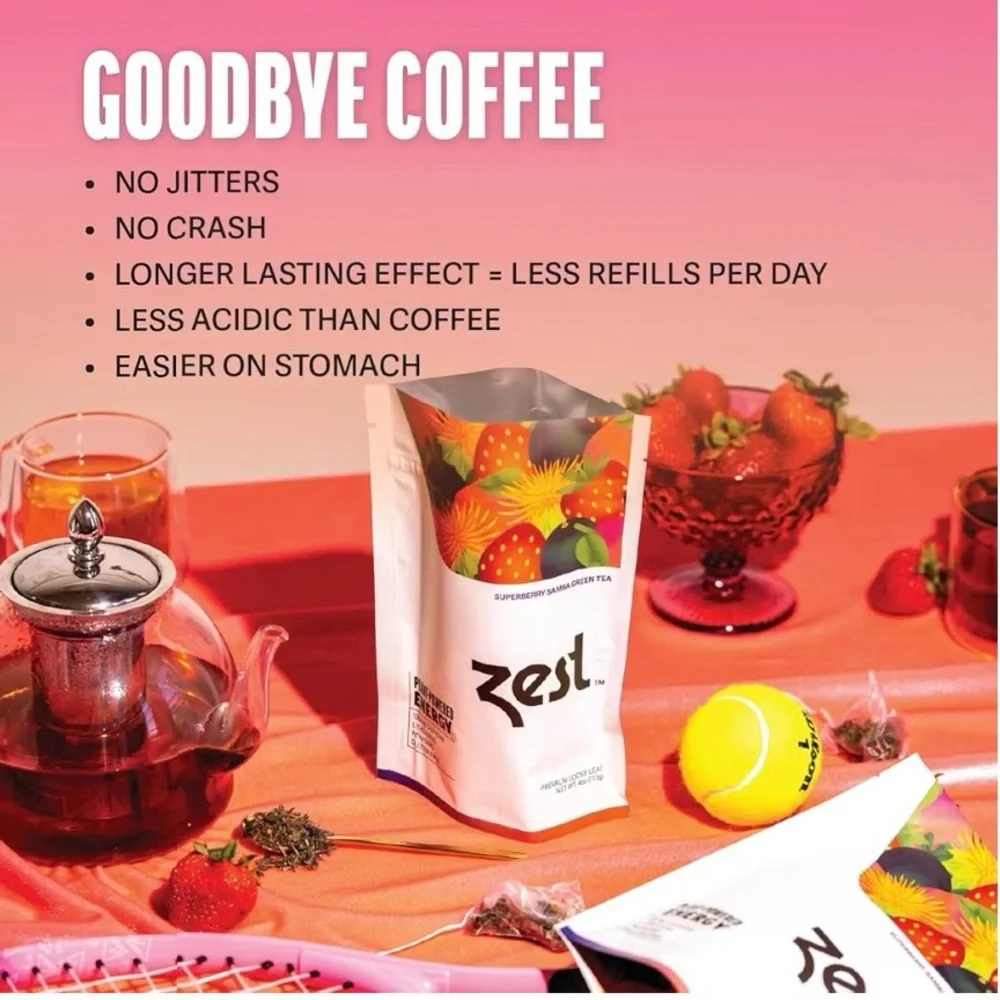 Zest Energy Superberry Samba Green Tea 20‎ Bags 135mg Caffeine Keto Friendly
